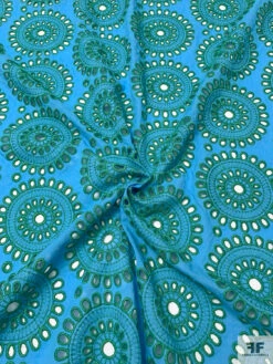 Floral Medallions Embroidered Eyelet Heavy Cotton Voile - Turquoise / Green 14 Floral Medallions Embroidered Eyelet Heavy Cotton Voile - Turquoise / Green -Fabrics And Fabrics Store 20439 2