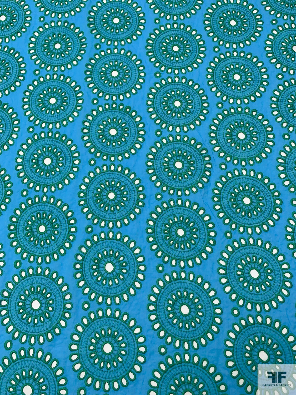 Floral Medallions Embroidered Eyelet Heavy Cotton Voile - Turquoise / Green 8 Floral Medallions Embroidered Eyelet Heavy Cotton Voile - Turquoise / Green - Image 6