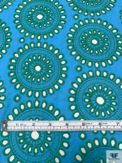 Floral Medallions Embroidered Eyelet Heavy Cotton Voile - Turquoise / Green 19 Floral Medallions Embroidered Eyelet Heavy Cotton Voile - Turquoise / Green -Fabrics And Fabrics Store 20439 6