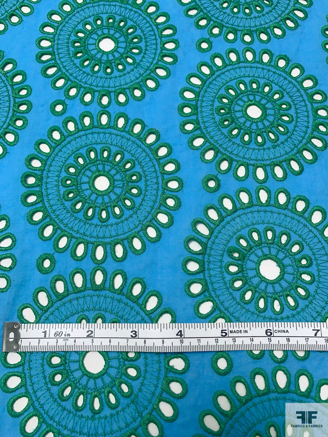 Floral Medallions Embroidered Eyelet Heavy Cotton Voile - Turquoise / Green 10 Floral Medallions Embroidered Eyelet Heavy Cotton Voile - Turquoise / Green - Image 8