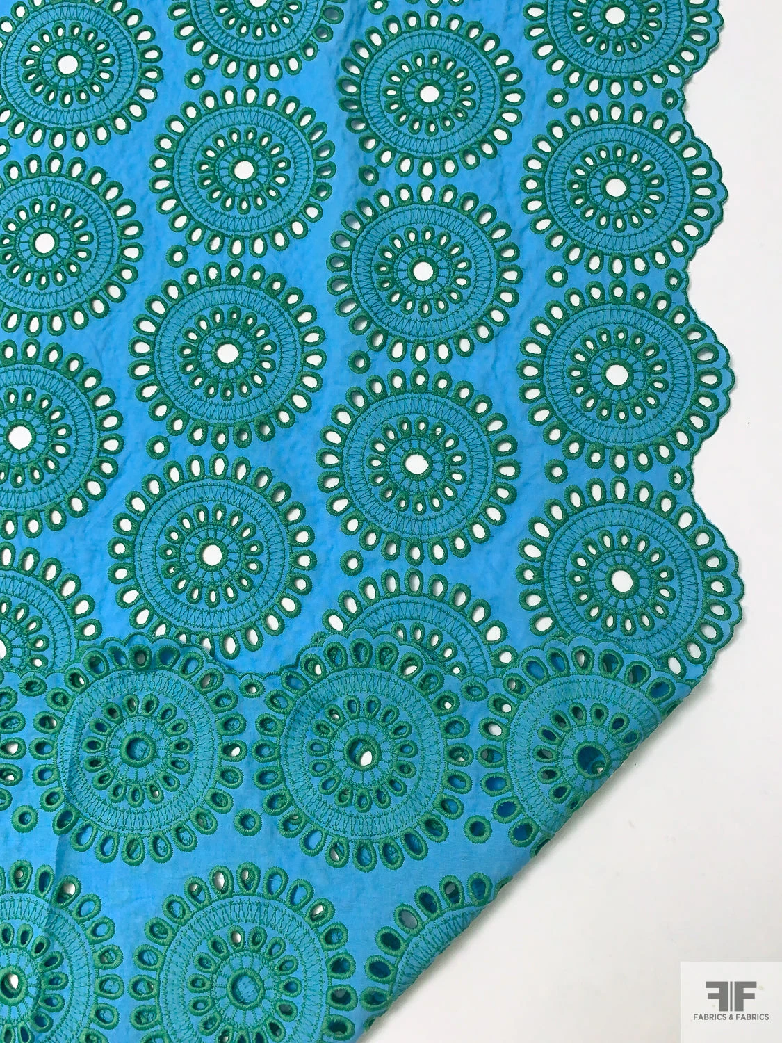 Floral Medallions Embroidered Eyelet Heavy Cotton Voile - Turquoise / Green 12 Floral Medallions Embroidered Eyelet Heavy Cotton Voile - Turquoise / Green - Image 10