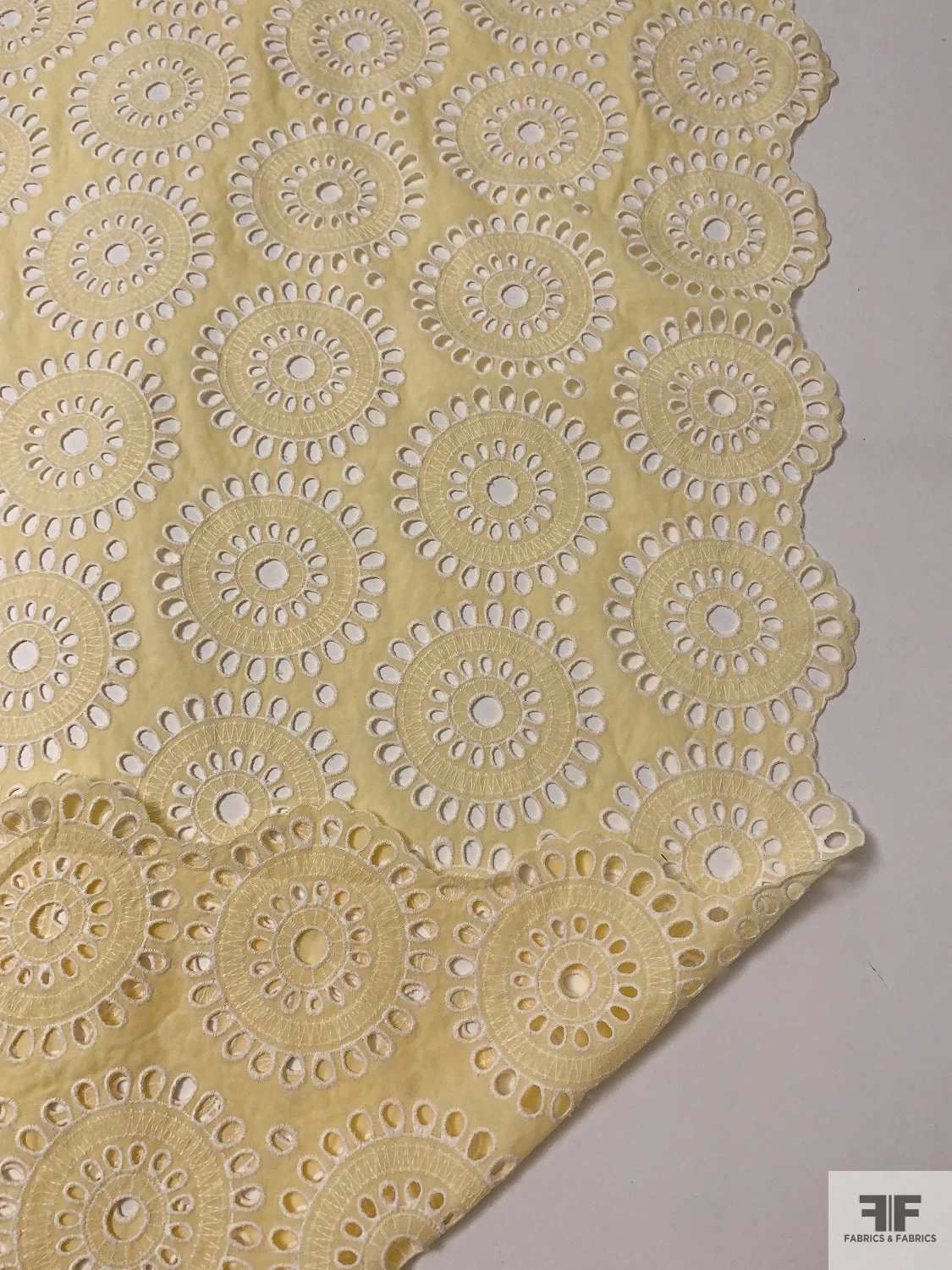 Floral Medallions Embroidered Eyelet Heavy Cotton Voile - Pale Yellow / White 11 Floral Medallions Embroidered Eyelet Heavy Cotton Voile - Pale Yellow / White - Image 9