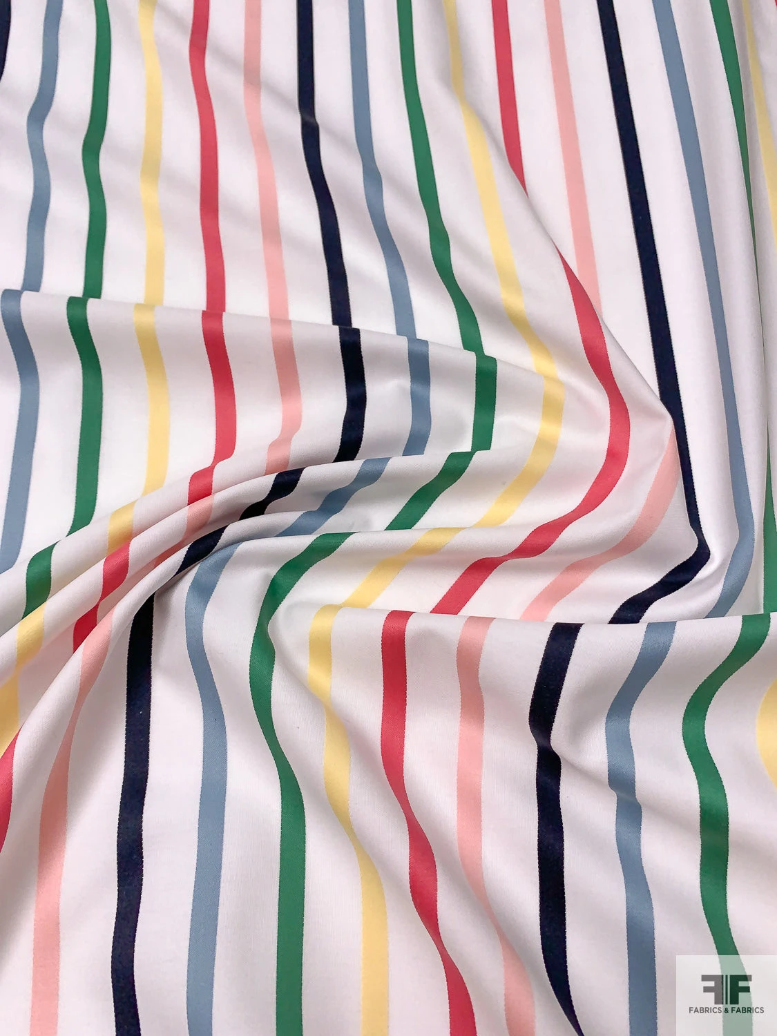 Yarn-Dyed Satin Striped Cotton Shirting - White / Multicolor 4 Yarn-Dyed Satin Striped Cotton Shirting - White / Multicolor - Image 2