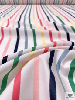 Yarn-Dyed Satin Striped Cotton Shirting - White / Multicolor