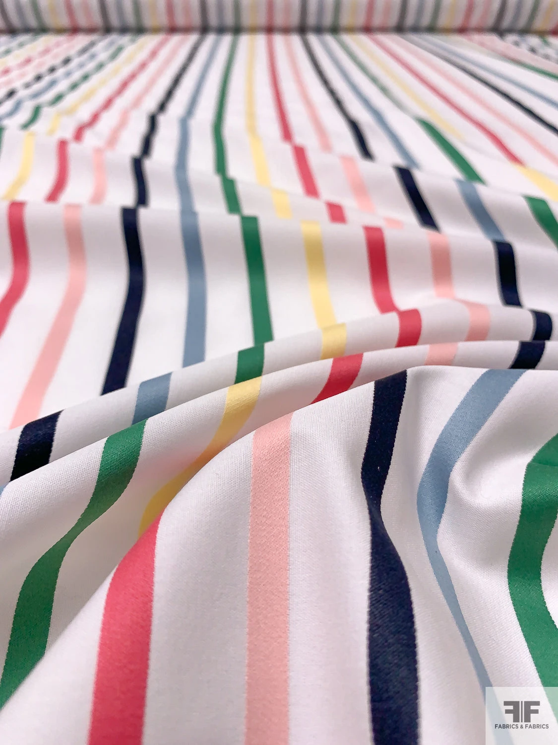 Yarn-Dyed Satin Striped Cotton Shirting - White / Multicolor 3 Yarn-Dyed Satin Striped Cotton Shirting - White / Multicolor