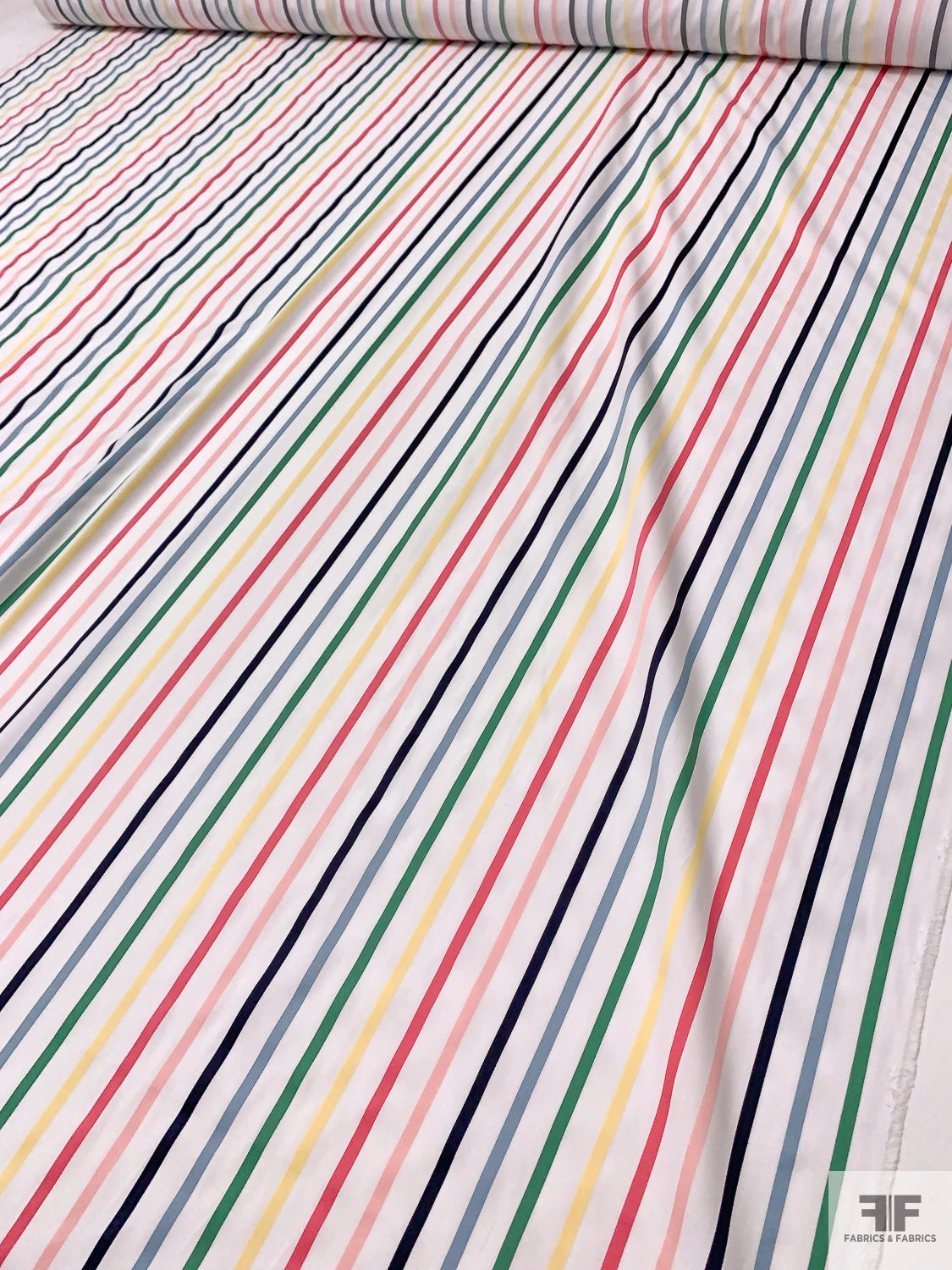 Yarn-Dyed Satin Striped Cotton Shirting - White / Multicolor 9 Yarn-Dyed Satin Striped Cotton Shirting - White / Multicolor - Image 7