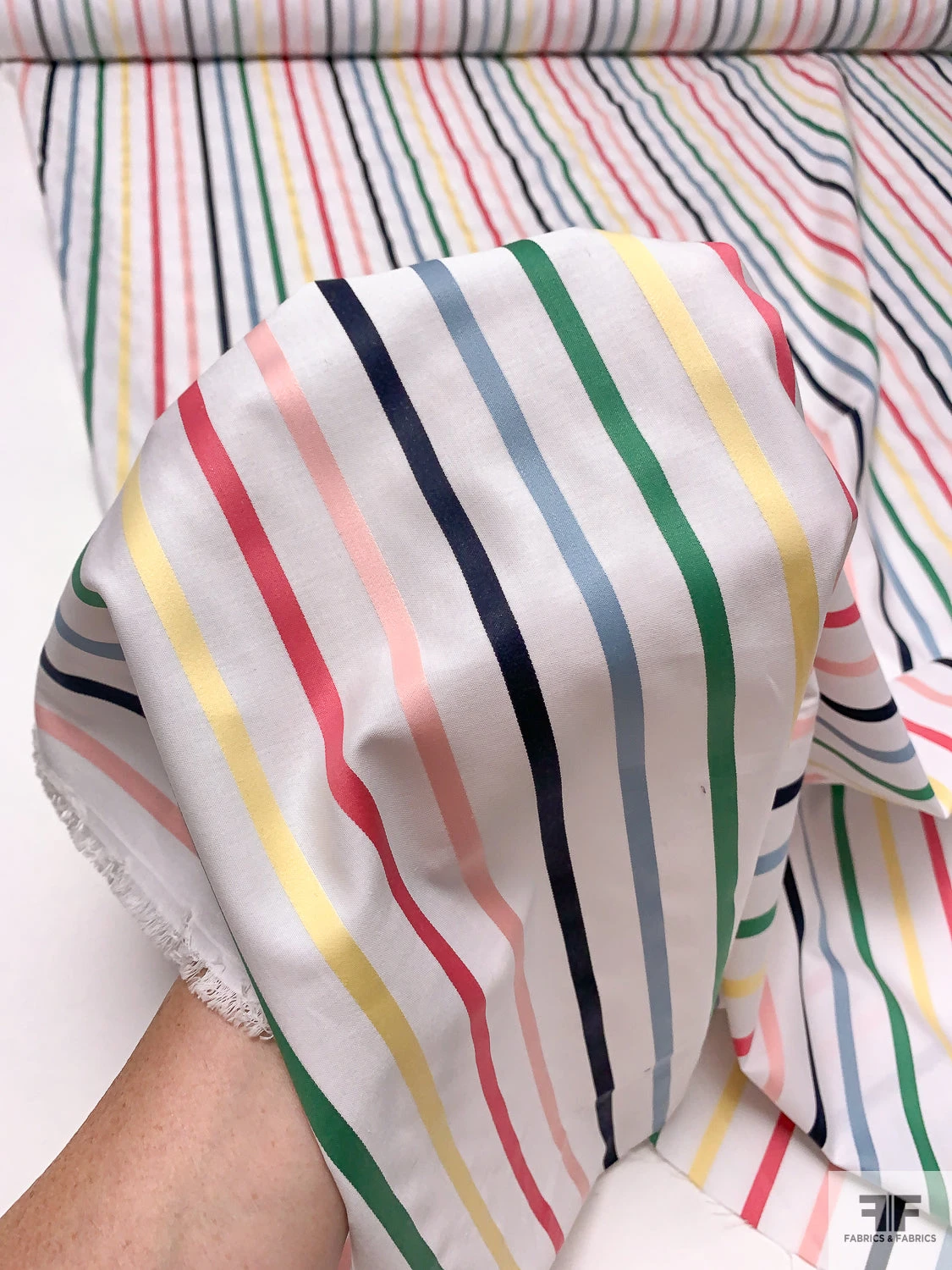 Yarn-Dyed Satin Striped Cotton Shirting - White / Multicolor 11 Yarn-Dyed Satin Striped Cotton Shirting - White / Multicolor - Image 9