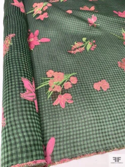 Italian Gingham Floral Fil Coupé Silk Gazar With Lurex Detailing - Cool Forest Green / Black / Pink 23 Italian Gingham Floral Fil Coupé Silk Gazar With Lurex Detailing - Cool Forest Green / Black / Pink -Fabrics And Fabrics Store 20457 10