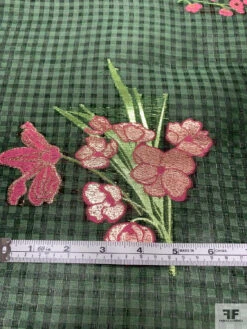 Italian Gingham Floral Fil Coupé Silk Gazar With Lurex Detailing - Cool Forest Green / Black / Pink 19 Italian Gingham Floral Fil Coupé Silk Gazar With Lurex Detailing - Cool Forest Green / Black / Pink -Fabrics And Fabrics Store 20457 6