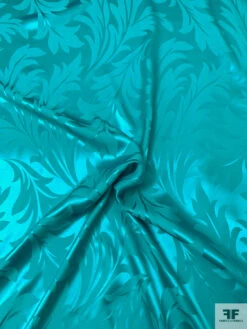 Leaf Jacquard Silk Charmeuse - Carribean Teal 13 Leaf Jacquard Silk Charmeuse - Carribean Teal -Fabrics And Fabrics Store 20495 3