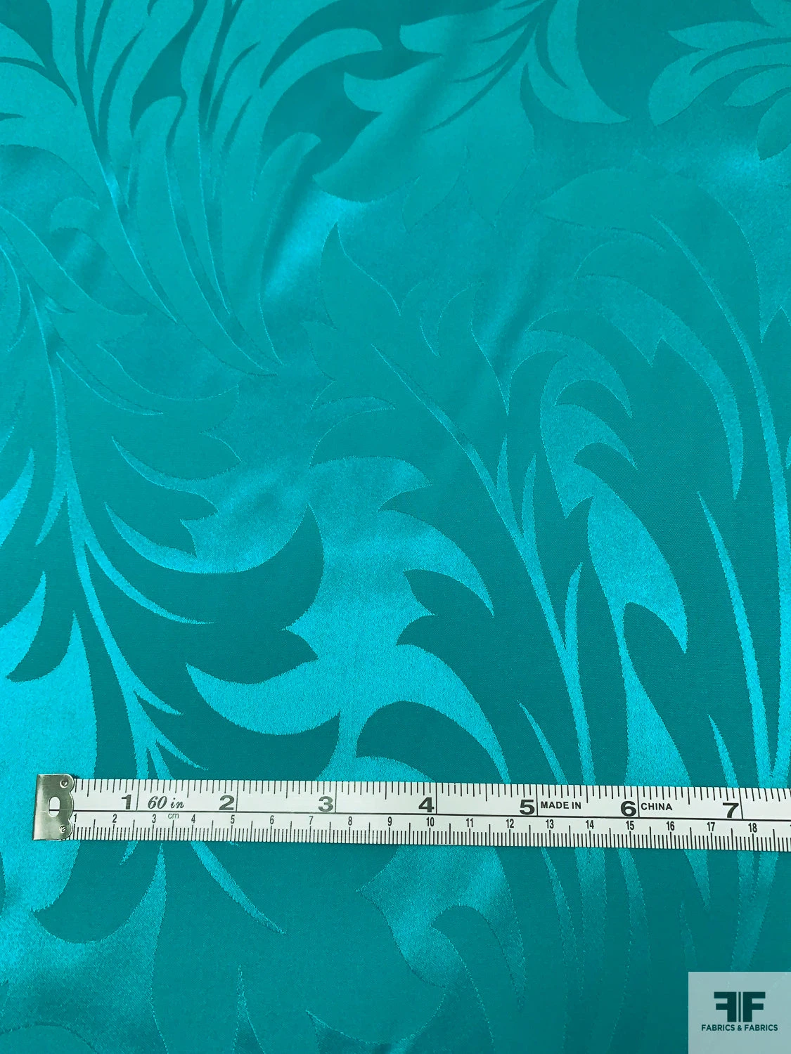 Leaf Jacquard Silk Charmeuse - Carribean Teal 8 Leaf Jacquard Silk Charmeuse - Carribean Teal - Image 6
