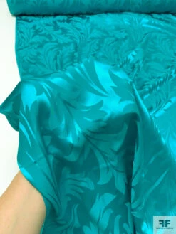 Leaf Jacquard Silk Charmeuse - Carribean Teal 17 Leaf Jacquard Silk Charmeuse - Carribean Teal -Fabrics And Fabrics Store 20495 8