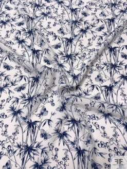 Butterflies And Stems Matte-Side Printed Silk Charmeuse - Navy Blue / Off-White -Fabrics And Fabrics Store 20517 2
