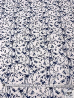 Butterflies And Stems Matte-Side Printed Silk Charmeuse - Navy Blue / Off-White -Fabrics And Fabrics Store 20517 5