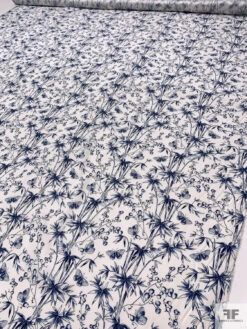 Butterflies And Stems Matte-Side Printed Silk Charmeuse - Navy Blue / Off-White -Fabrics And Fabrics Store 20517 7