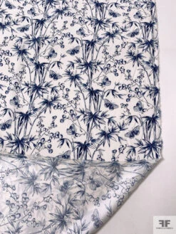 Butterflies And Stems Matte-Side Printed Silk Charmeuse - Navy Blue / Off-White -Fabrics And Fabrics Store 20517 8