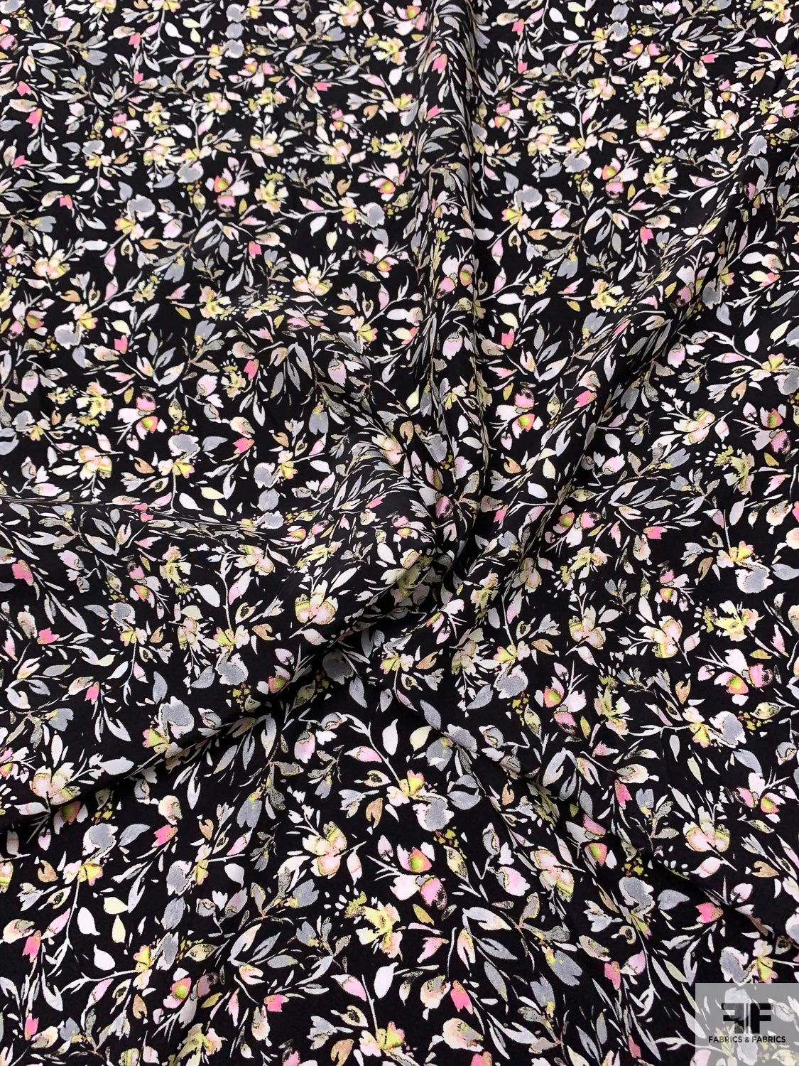 Dainty Leaf And Floral Matte-Side Printed Silk Charmeuse - Black / Pink / Grey / Pale Lime 6 Dainty Leaf And Floral Matte-Side Printed Silk Charmeuse - Black / Pink / Grey / Pale Lime - Image 4