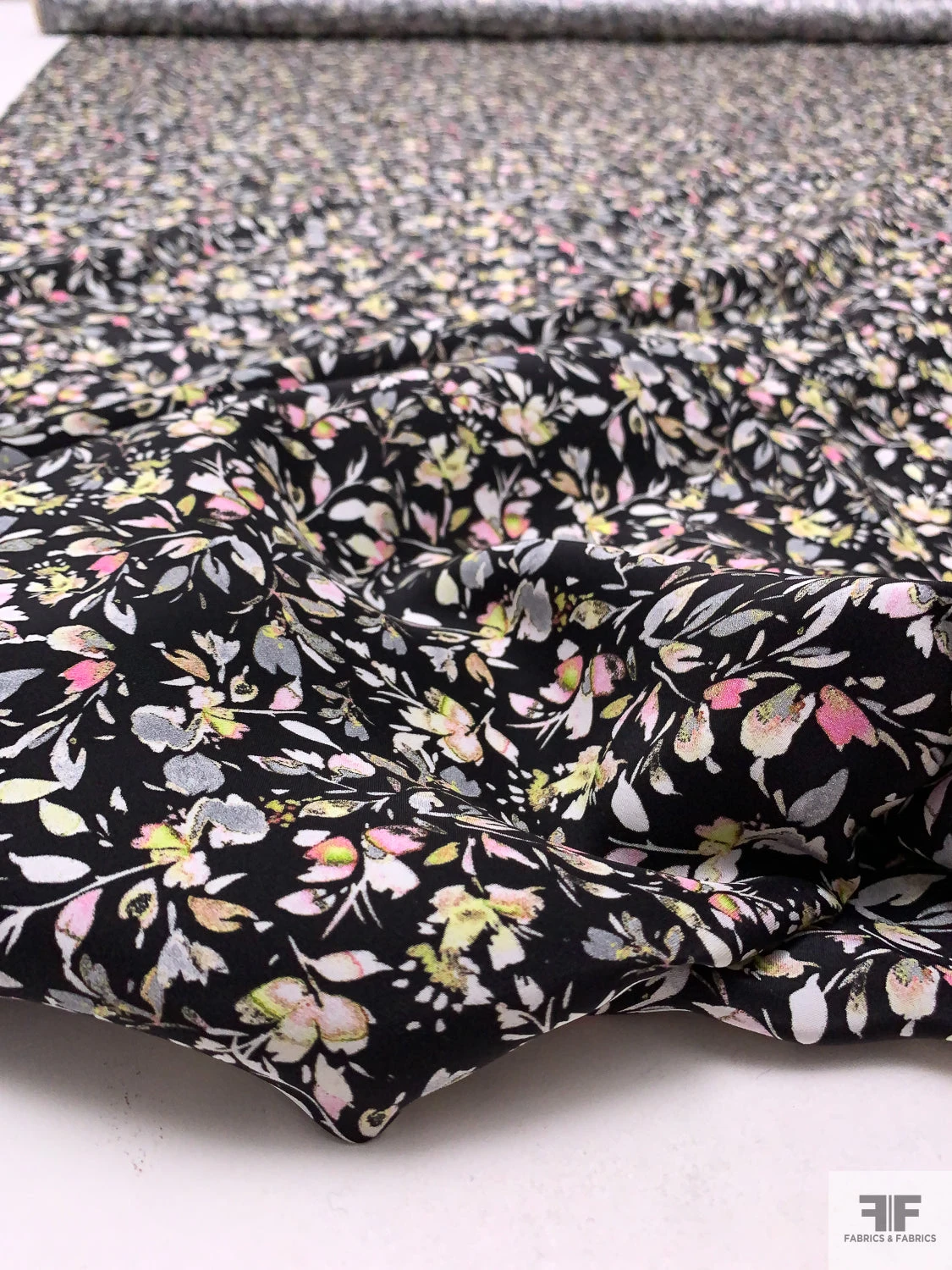 Dainty Leaf And Floral Matte-Side Printed Silk Charmeuse - Black / Pink / Grey / Pale Lime 12 Dainty Leaf And Floral Matte-Side Printed Silk Charmeuse - Black / Pink / Grey / Pale Lime - Image 10