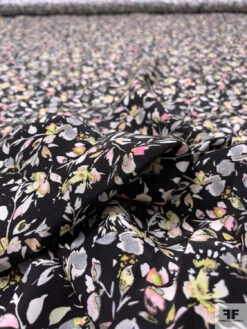 Dainty Leaf And Floral Matte-Side Printed Silk Charmeuse - Black / Pink / Grey / Pale Lime 16 Dainty Leaf And Floral Matte-Side Printed Silk Charmeuse - Black / Pink / Grey / Pale Lime -Fabrics And Fabrics Store 20519 3