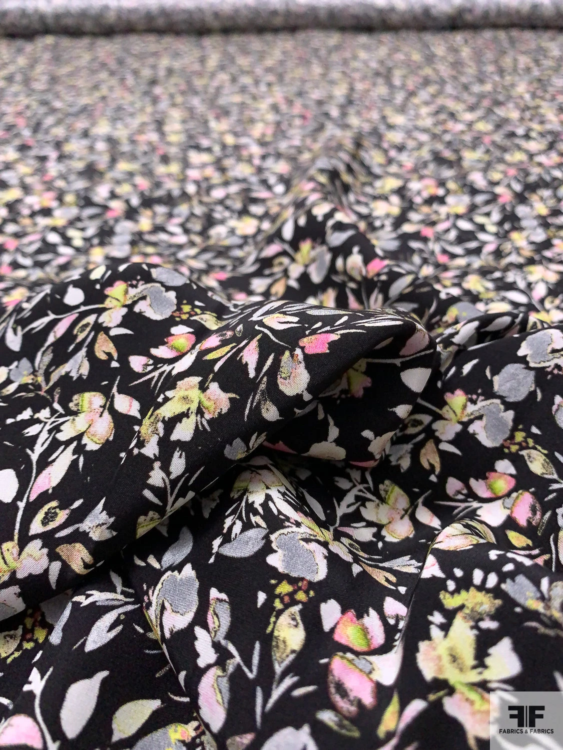 Dainty Leaf And Floral Matte-Side Printed Silk Charmeuse - Black / Pink / Grey / Pale Lime 7 Dainty Leaf And Floral Matte-Side Printed Silk Charmeuse - Black / Pink / Grey / Pale Lime - Image 5