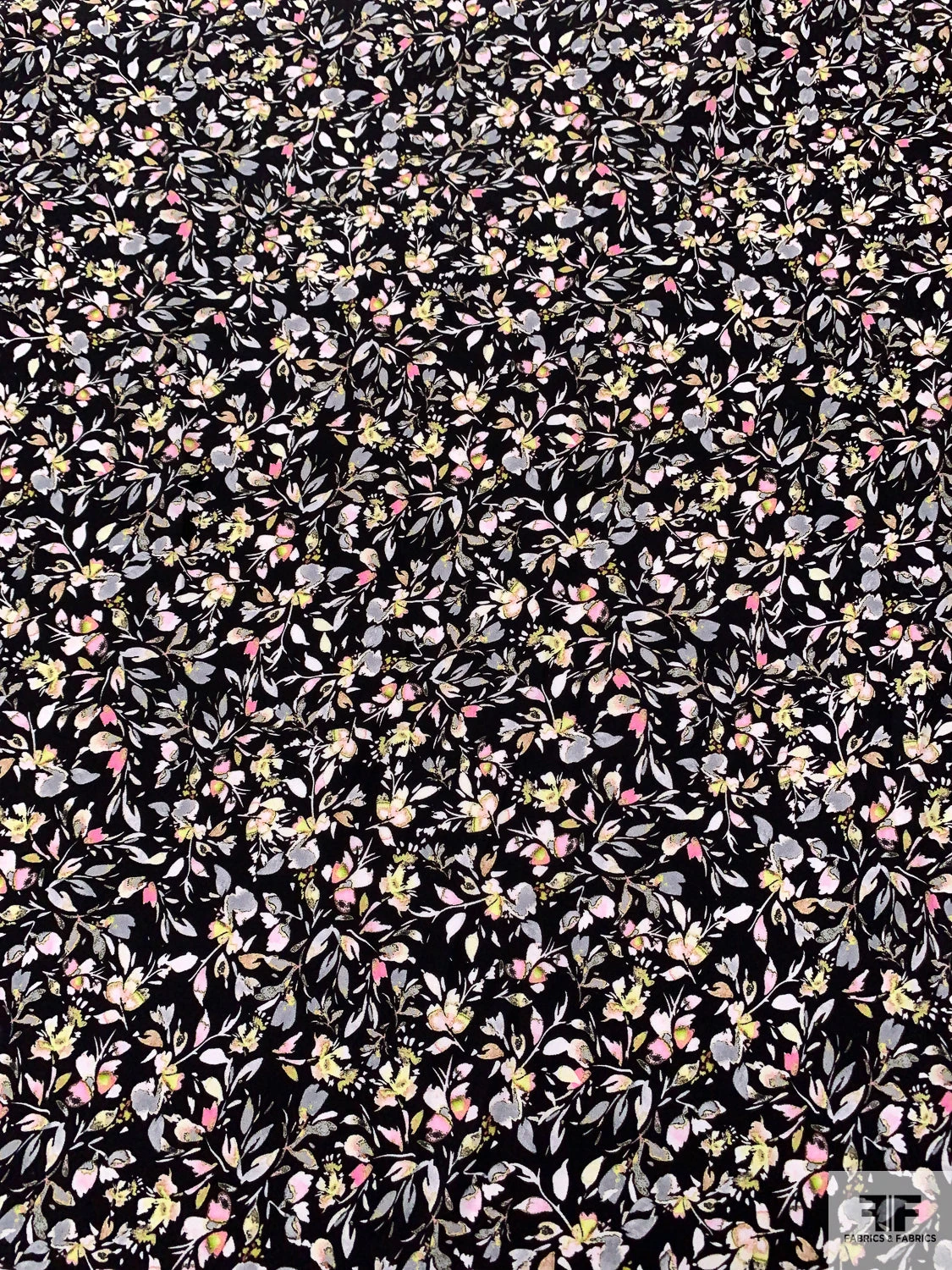 Dainty Leaf And Floral Matte-Side Printed Silk Charmeuse - Black / Pink / Grey / Pale Lime 8 Dainty Leaf And Floral Matte-Side Printed Silk Charmeuse - Black / Pink / Grey / Pale Lime - Image 6