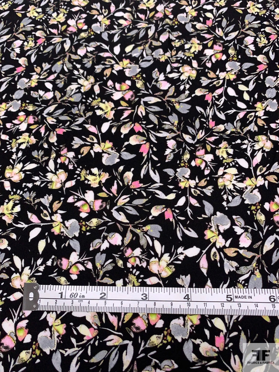 Dainty Leaf And Floral Matte-Side Printed Silk Charmeuse - Black / Pink / Grey / Pale Lime 4 Dainty Leaf And Floral Matte-Side Printed Silk Charmeuse - Black / Pink / Grey / Pale Lime - Image 2