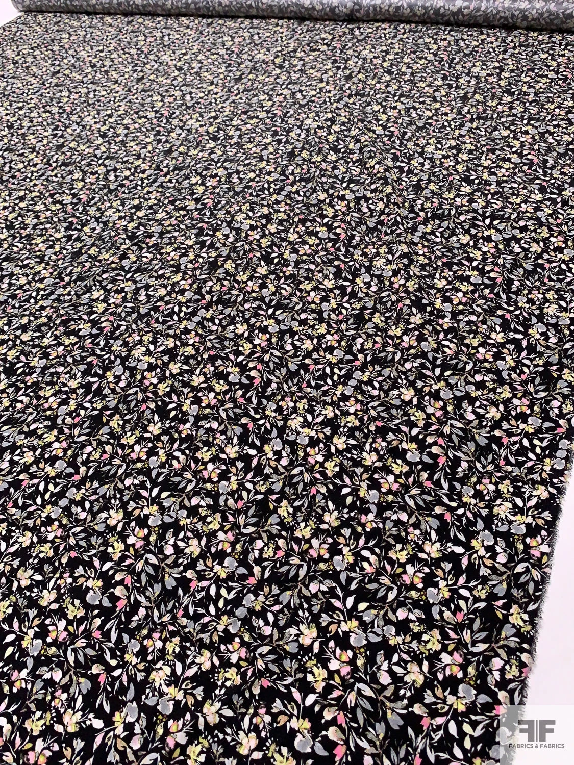 Dainty Leaf And Floral Matte-Side Printed Silk Charmeuse - Black / Pink / Grey / Pale Lime 10 Dainty Leaf And Floral Matte-Side Printed Silk Charmeuse - Black / Pink / Grey / Pale Lime - Image 8