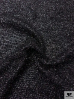 Italian Metallic Eyelash Wool Tweed Suiting - Black