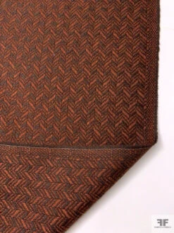 French Herringbone Virgin Wool Coating - Dark Brown / Cinnamon Brown