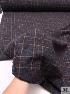 Italian Chunky Bouclé Plaid Wool-Blend Jacket Weight Tweed - Navy / Windsor Tan / Wine
