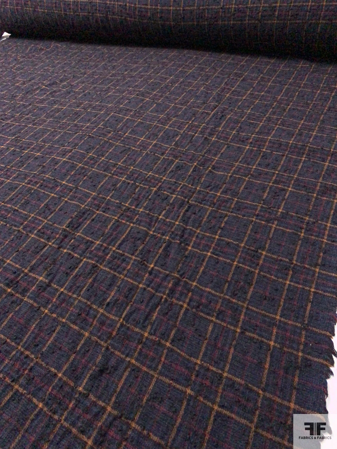 Italian Chunky Bouclé Plaid Wool-Blend Jacket Weight Tweed - Navy / Windsor Tan / Wine 11 Italian Chunky Bouclé Plaid Wool-Blend Jacket Weight Tweed - Navy / Windsor Tan / Wine - Image 9