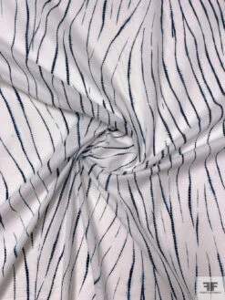 Scaley Lines Printed Cotton Voile - White / Navy / Turquoise -Fabrics And Fabrics Store 20570 1