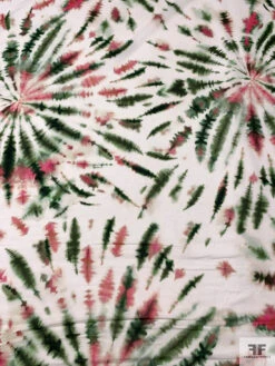 Tie-Dye Printed Cotton Voile - Dark Green / Pink / White