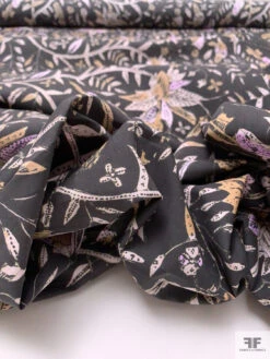 Floral Leaf Stems Printed Cotton Poplin - Tan / Black / Wisteria -Fabrics And Fabrics Store 20581 10