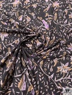 Floral Leaf Stems Printed Cotton Poplin - Tan / Black / Wisteria -Fabrics And Fabrics Store 20581 2