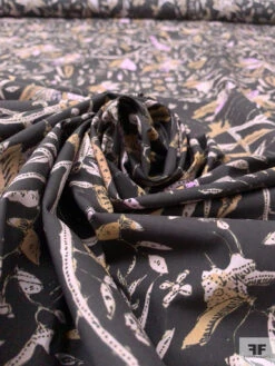 Floral Leaf Stems Printed Cotton Poplin - Tan / Black / Wisteria -Fabrics And Fabrics Store 20581 3