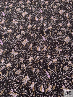 Floral Leaf Stems Printed Cotton Poplin - Tan / Black / Wisteria -Fabrics And Fabrics Store 20581 4