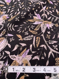 Floral Leaf Stems Printed Cotton Poplin - Tan / Black / Wisteria -Fabrics And Fabrics Store 20581 6
