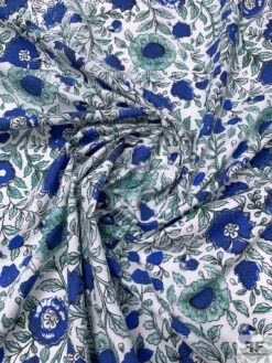 Floral Vines And Birds Printed Cotton Poplin - Blue / White / Seafoam -Fabrics And Fabrics Store 20586 2