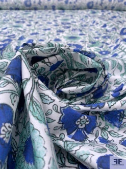 Floral Vines And Birds Printed Cotton Poplin - Blue / White / Seafoam -Fabrics And Fabrics Store 20586 3