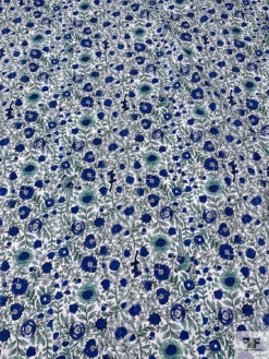 Floral Vines And Birds Printed Cotton Poplin - Blue / White / Seafoam -Fabrics And Fabrics Store 20586 4