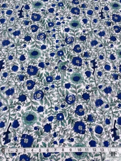 Floral Vines And Birds Printed Cotton Poplin - Blue / White / Seafoam -Fabrics And Fabrics Store 20586 5