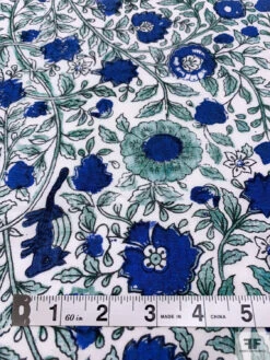 Floral Vines And Birds Printed Cotton Poplin - Blue / White / Seafoam -Fabrics And Fabrics Store 20586 6