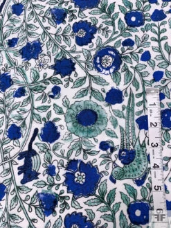 Floral Vines And Birds Printed Cotton Poplin - Blue / White / Seafoam -Fabrics And Fabrics Store 20586 7