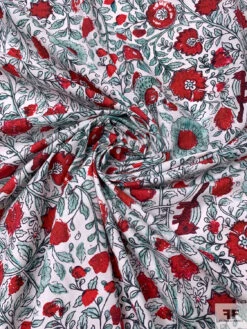 Floral Vines And Birds Printed Cotton Poplin - Red / Seafoam / White 13 Floral Vines And Birds Printed Cotton Poplin - Red / Seafoam / White -Fabrics And Fabrics Store 20587 2