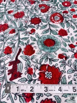 Floral Vines And Birds Printed Cotton Poplin - Red / Seafoam / White 15 Floral Vines And Birds Printed Cotton Poplin - Red / Seafoam / White -Fabrics And Fabrics Store 20587 5