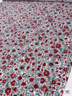 Floral Vines And Birds Printed Cotton Poplin - Red / Seafoam / White 17 Floral Vines And Birds Printed Cotton Poplin - Red / Seafoam / White -Fabrics And Fabrics Store 20587 7
