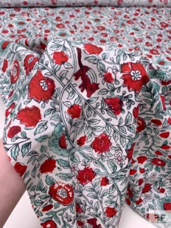 Floral Vines And Birds Printed Cotton Poplin - Red / Seafoam / White 18 Floral Vines And Birds Printed Cotton Poplin - Red / Seafoam / White -Fabrics And Fabrics Store 20587 8