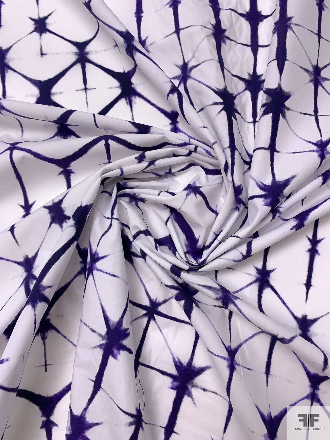 Geometric Tie-Dye Printed Cotton Poplin - Dark Purple / White 4 Geometric Tie-Dye Printed Cotton Poplin - Dark Purple / White - Image 2