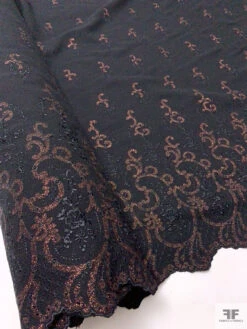 Italian Double-Scalloped Embroidered Wool Crepe With Metallic Detailing - Black / Copper -Fabrics And Fabrics Store 20597 13 3dc1553c 3468 40be 85c1 ded1cb0fefc2